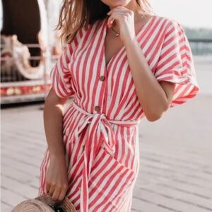 Alex Marie Orange and White Striped Shirt (A)